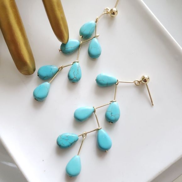 New! FP Chandelier Natural Stone Dangle Earrings - Picture 4 of 10